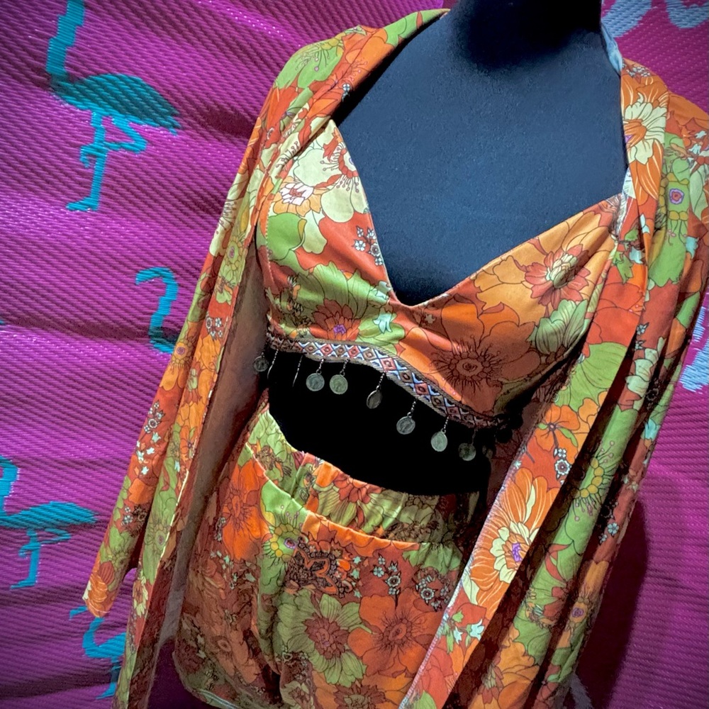 Floral Orange and Green Three-Piece Set